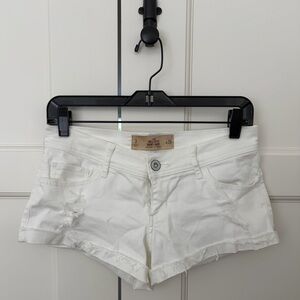 Hollister White Distressed Denim Shorts Size 3 (26W) Low Rise